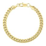 KRKC&CO Men’s Bracelets, Flat-Cut Cuban Link Bracelet 14K Gold Plated Stainless Steel 7mm, Anti-Tarnish Nickel-Free, Golden Hand Chain Bracelet for Men(7mm-14K Gold Plated, 7.5)