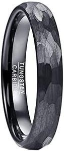 VAKKI Anello in carburo di tungsteno per uomini Anello nero martellato Anello in tungsteno nero opaco 4 mm Misura 62 (19,7)