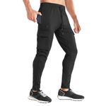 BROKIG Men's Workout Cargo Joggers Pants with 5 Pockets,Outdoor Casual Track Tactical Sweatpants Men Jogging(Black,Large)