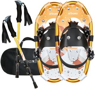Lightweight Snowshoes for Youth Kids, Aluminum All-Terrain Snowshoes with Adjustable Trekking Poles and Carrying Tote Bag, Special EVA Padded Ratchet Binding, Toe Box, 17", Gold