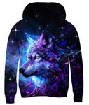 Fanient Hoodie for Boys Girls Fleece Hoodie Kids Galaxy Wolf Print Sweatshirts Long Sleeve Warm Pullover 11-13 Years,XXL