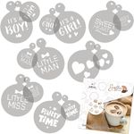 NAKLEO Coffee Cookies Decoration Reusable Plastic Baking Stencil - 7x7cm and 11x11cm / 2.8'x2.8' and 4.3'x4.3' - Baby Shower Newborn - Art Craft DIY Biscuit Pastry Cake Glaze Kitchen