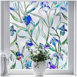 Coavas Window Films for Privacy Stained Glass Window Film 3D Violet Flower Decorative Static Cling Window Stickers Heat Control Clings for Home Door Room Covering, Violet, 17.5'' x 39.4'',44.5 x 100cm