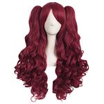 MapofBeauty 28 Inch/70cm Lolita Long Curly 2 Ponytails Clip on Cosplay Wig (Red)