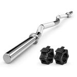 LEEWAY Gym Barbell Rod | Curl Rod 3 Feet | 28mm | Solid Steel Chrome EZ Barbells for Plates | Gym Rod with Lock Collars | Weight Lifting Bar for Home Training | Zig Zag Exercise Bar at Home (3ft Curl)