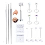 VFUN 16g/18g/20g Threadless Ear Piercing Tapers,Push in Threadless Labret Tragus Helix Cartilage Conch Piercing Kit,Lip Nose Studs Piercing Stretching Kit Assistant Tool