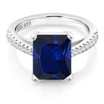 Gem Stone King 925 Sterling Silver Blue and White Created Sapphire Engagement Ring For Women (4.26 Cttw, Available in size 5, 6, 7, 8, 9), Sterling Silver, Gemstone, Created Sapphire