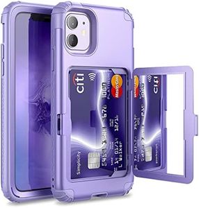 WeLoveCase iPhone 11 Wallet Case for Women Defender Credit Card Holder Cover with Hidden Mirror Three Layer Shockproof Heavy Duty Protection All-Round Protective Case for iPhone 11 Light Purple