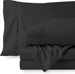 Bed Sheet Set 6 Piece - 1 Flat Sheet, 1 Elastic Fitted Sheet with 8" Deep Pocket and 4 Pillow Cover, 100% Egyptian Cotton, 600 Thread Count Exquisitely Hotel Quality-Black Solid,Single Size.