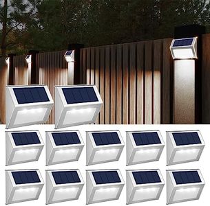 JSOT Solar Fence Lights - 12 Pack Solar Outdoor Lights Deck Lights Solar Powered Waterproof Outside Lighting for Garden Backyard Patio Yard Stair Step Wall Railing Post, Cool Light