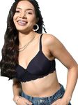 LEADING LADY Women's Blue Solid Lightly Padded T-Shirt Lace Bra