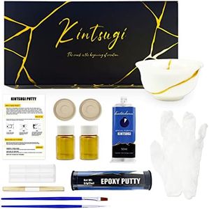 Kintsugi Repair Kit (Upgrade), Repair Your Meaningful Ceramics with Gold Powder & 50ml Glue & 57g Epoxy Putty, Kintsugi Craft, Starter Repair Ceramic Kintsugi Kit Perfect for Beginners
