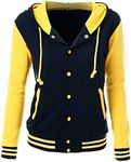 Stylish Color Contrast Long Sleeves Hoodie Varsity Jacket Navy Yellow L