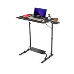 wow craft XL Pro Laptop Table with Mat Finish Engineered Wood Top with Footrest for Study, Work from Home Table, Height Adjustable Study Table with Cup Holder, Over Bed Table (XL Pro Black)