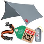 Rain Fly by NoCry 3 x 3,65 m Lightweight Camping Tarp; 100% Waterproof; Makes a Great Backpacking Tarpaulin, Basha or Hammock Shelter; with Survival Bracelet; Grey