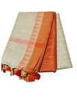 Jute Silk Unstitched Suit Set for Women with Pom Pom Dupatta | Jute Silk Salwar Suit Dress Material for Women & Girls | Top - 2.5 Mtrs, Bottom - 2.50 Mtrs & Dupatta - 2.5 Mtrs (ORANGE)