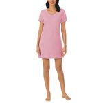 Nautica Womens Sleep Dress - Mid-Thigh Length Breathable Pajama Top - Cotton Knit Jersey V-Neck Sleepwear and Loungewear, Heather Pink, Large