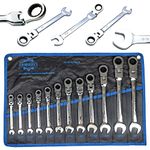 12 pcs Flex Head Ratcheting Wrench Set SAE, 1/4" to 7/8" Cr-V Combination Wrench Sets with Bag