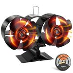 Hanaoyo Stove Fan, Log Burner Fan with Double Motors, Wood Burning Stove Fan Heat Powered Silent Operation with Stove Thermometer, Eco Friendly Wood Stove Fan for Wood/Log Burner/Fireplace