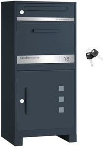 SONGMICS Paketbox, Paketbriefkasten, Briefkasten mit Paketfach, personalisiert, Paketkasten XXL, für Briefe, Pakete, Schloss mit Abdeckung, 2 Schlüssel, Stahl, anthrazit GMB091GZ01-01