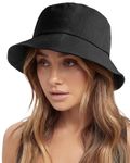 FURTALK Bucket Hats for Women Washed Cotton Packable Summer Beach Sun Hats Mens Womens Bucket Hat with Strings for Travel Black