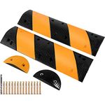 VEVOR Rubber Speed Bump, 2 Pack 2 Channel Speed Bump Hump, 40" Long Modular Speed Bump Rated 22000 LBS Loading, 40.2 x 11.8 x 2.4 Garage Speed Bump for Asphalt Concrete Gravel Driveway with 2 End Cap