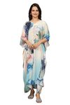 GND ART STUDIO Long Kaftan in Soft Silk with Exclusive Multicolor Floral Digital Print and 3/4th Sleeves Perfect for Resort Wear and Beach Days (Modern-3)