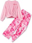 Arshiner Girls Tie Dye 2 Piece Outfits Long Sleeve Twist Front Sweatshirt Tops and Sweat Pants Sweatsuits Set Fall Clothes