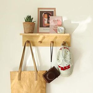 XAOHOME Wall Mount Coat Rack with Shelf, Sturdy Wooden Floating Shelf with Hooks Save Your Indoor Space, Wall Organizer siutable for Entryway, Mudroom, Kitchen, Bathroom, etc(Oak Finish)
