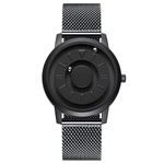 EUTOUR Magnetic Mens Watches Quartz Watch Business Casual Fashion Wrist Watches Stainless Steel Mesh Strap Black Watches Men 40mm