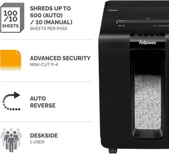 Fellowes AutoMax 100M Paper Shredder – 100-Sheet Auto Feed, P4 Security, 23L Bin, Black