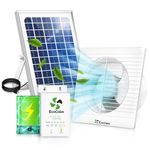ecoCalm Solar Powered Fan with Thermostat and Battery, 6" Exhaust Fan with 12W Bifacial Solar Panel for Greenhouse, Chicken coop, Shed, Garage