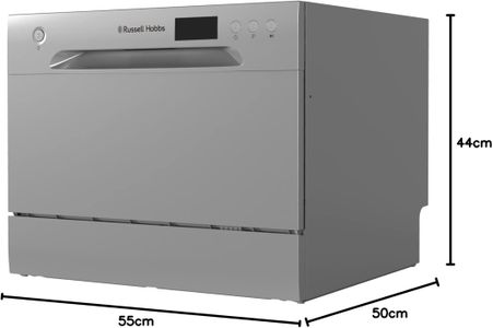 Russell Hobbs Compact Freestanding Dishwasher, 6 Place, Eco Mode, Silver