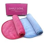 Simply Gone Make Up Remover Clothn (2 Pack). Reusable Microfibre Face Cloth removes all makeup, even waterproof mascara. Ideal for Sensitive Skin (Blue & Pink)