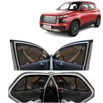 KINGSWAY® Car Side Window Curtain Sun Shades Magnetic Compatible with Hyundai Venue (Year 2022 Onwards), Half Cut in Front Window, Cotton Mesh, Complete Set of 4 Pieces