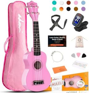 ADM Soprano Ukulele for Beginners 21 Inch Hawaiian Wood Ukelele Kit for Kids Adults Students Starter Professional Ukalelee Pack Bundle with Strap and Gig Bag etc, Pink Color