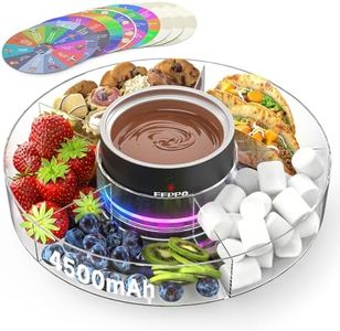 FEPPO Cordless Electric Fondue Pot Set with Mood Light, 4500mAh Rechargeable Battery Powered - 7 Roulette Cards & Detachable Serving Tray, 13.5 oz Chocolate Melting Machine, Ideal Gift for Parties