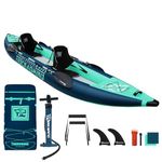 TIGERXBANG 13.8'x37.8''x9.4'' Inflatable 2 Person Kayak, Touring Boat for Adults/Kids, Kayak Set with Removable Seat, Double paddles, Footrests, Hand Pump and Multifunctional Accessories