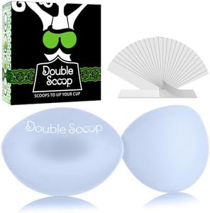 Double Scoop® Push Up Inserts w/Bonus Tape Sticky Strips, Instant Breast Implants, Replacement Bra Pads, Padded Bralette Hack, Breast Lift, Foam Bra Filler Insert, Bra Stuffer, Cup Size D (White)