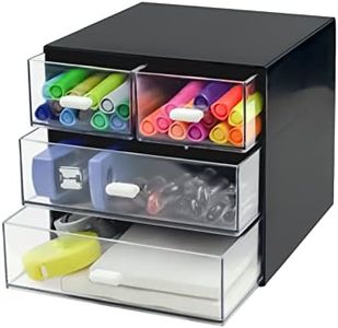 Zuiaso Desk Organizer with Drawer, Desk Storage Box, Plastic Office Stationery Supplies Organizers, Desktop Organizer for Office School Home (4 drawer, Black)