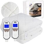 GlamHaus Electric Blanket King Size - Dual Control - Luxurious Diamond-Quilted Sherpa Fleece - Heat & Timer Settings - Body & Feet Settings - Elasticated Skirt - Machine Washable (King)