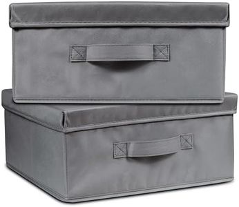 Augfox Set of 2 Collapsible Storage Box - Photo Storage Boxes, Durable Clothes Storage Boxes, Effective and Styish Storage Boxes with Lids Fabric (Dark Grey, 36x32x16cm)