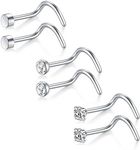 3 Pairs 18G Stainless Steel Nose Rings Stud Set for Women Men Screw Nostril Piercing Jewelry 2mm Clear CZ Flat