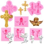 Mujiang Baptism Cake Decorations Cross Cake Mold Angel Baby Silicone Fondant Mold for Cake Decoration Sugarcraft Chocolate Cupcake Topper Gum Paste Polymer Clay Set of 6