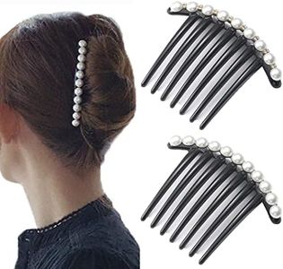 JONKY Vintage Pearl Black Hair Side Combs Clip Hair Accessories Hair Tools Side Combs Unbreakable Decorative Combs Best Gift Party Daily for Women and Girls (Pack of 2)