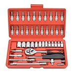 Gunpla 46 Piece 1/4" Drive Socket Wrench Driver Bits Metric Set Flexible Extension Rods with Reversible Ratchet Spanner for Car Bicycle Motor