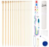 ilauke 70Pcs Bamboo Knitting Needle Set, 18 Pairs Single Pointed Wooden Knitting Needles 2mm-10mm, Knitting Kit for Beginners Adults, with 33Pcs Knitting Accessories