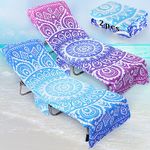 Lallisa 2 Pcs Beach Chair Cover with Side Pockets 28.7 x 82.7 Inch Dry Chaise Pool Lounge Chair Towel Cover Folding Mandala Absorbent Pool Chair Covers for Outdoor Sunbathing Garden Beach Hotel Lawn