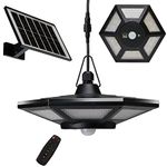 Solar Lights Indoor&Outdoor Home 1000Lumen 360° Hexagon Shed Solar Light Motion Sensor 180Leds Solar Barn Light with Remote Solar LED Pendant/Ceiling Light for Chicken Coop/Workshop/Gazebo/Patio/Yard