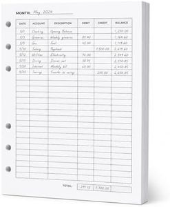 Fynora A5 Accounting Ledger Refill Paper, 6-Hole Ledger Sheets for Debit Credit Balance Tracking, 50 Count, 8.3 x 5.8 in, White Bookkeeping Inserts for Budget Planner, Small Business Expense Records